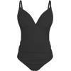 CUPSHE Maternity Swimsuit for Women One Piece Swimsuits Pregnancy Swimwear Spaghetti Straps Ruched Adjustable(Black)