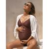 CUPSHE Maternity Swimsuit for Women One Piece Swimsuits Pregnancy Swimwear Spaghetti Straps Ruched Adjustable(Brown)