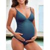 CUPSHE Maternity Swimsuit for Women One Piece Swimsuits Pregnancy Swimwear Spaghetti Straps Ruched Adjustable(Dark Blue)