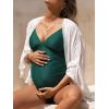 CUPSHE Maternity Swimsuit for Women One Piece Swimsuits Pregnancy Swimwear Spaghetti Straps Ruched Adjustable(Dark Green)