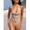 CUPSHE One Piece Swimsuit for Women Bathing Suits Twist Front Cutout Adjustable Straps Ruched Swimwear(Apricot Pink/Floral)