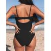 CUPSHE One Piece Swimsuit for Women Bathing Suits Twist Front Cutout Adjustable Straps Ruched Swimwear(Black)