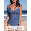 CUPSHE One Piece Swimsuit for Women Bathing Suits Twist Front Cutout Adjustable Straps Ruched Swimwear(Blue)