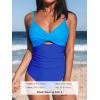 CUPSHE One Piece Swimsuit for Women Bathing Suits Twist Front Cutout Adjustable Straps Ruched Swimwear(Blue Color Block)