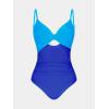 CUPSHE One Piece Swimsuit for Women Bathing Suits Twist Front Cutout Adjustable Straps Ruched Swimwear(Blue Color Block)
