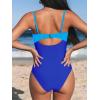 CUPSHE One Piece Swimsuit for Women Bathing Suits Twist Front Cutout Adjustable Straps Ruched Swimwear(Blue Color Block)