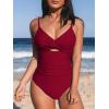 CUPSHE One Piece Swimsuit for Women Bathing Suits Twist Front Cutout Adjustable Straps Ruched Swimwear(Cherry-red)
