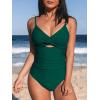 CUPSHE One Piece Swimsuit for Women Bathing Suits Twist Front Cutout Adjustable Straps Ruched Swimwear(Green)