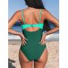 CUPSHE One Piece Swimsuit for Women Bathing Suits Twist Front Cutout Adjustable Straps Ruched Swimwear(Green Color Block)