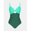 CUPSHE One Piece Swimsuit for Women Bathing Suits Twist Front Cutout Adjustable Straps Ruched Swimwear(Green Color Block)