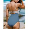 CUPSHE One Piece Swimsuit for Women Bathing Suits Twist Front Cutout Adjustable Straps Ruched Swimwear(Misty Blue/Striped)