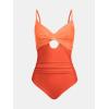 CUPSHE One Piece Swimsuit for Women Bathing Suits Twist Front Cutout Adjustable Straps Ruched Swimwear(Orange Color Block)