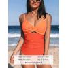 CUPSHE One Piece Swimsuit for Women Bathing Suits Twist Front Cutout Adjustable Straps Ruched Swimwear(Orange Color Block)