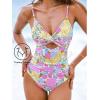 CUPSHE One Piece Swimsuit for Women Bathing Suits Twist Front Cutout Adjustable Straps Ruched Swimwear(Yellow/Pink/Floral)