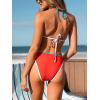 CUPSHE Sexy Bikini Set for Women Two Piece Swimsuit Halter Strap Color Block Bathing Suit Backless Self Tie Low Rise(Red/Blue)