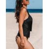 CUPSHE Tankini Bathing Suit for Women Halter Deep V Cowl Neck Low Back Swimsuit(Black / Floral)