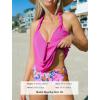 CUPSHE Tankini Bathing Suit for Women Halter Deep V Cowl Neck Low Back Swimsuit(Magenta/ Floral)