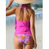 CUPSHE Tankini Bathing Suit for Women Halter Deep V Cowl Neck Low Back Swimsuit(Magenta/ Floral)