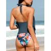 CUPSHE Tankini Bathing Suit for Women Halter Deep V Cowl Neck Low Back Swimsuit(Navy Floral)