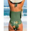 CUPSHE Tankini Bathing Suit for Women Halter Deep V Cowl Neck Low Back Swimsuit(Olive Green/Tropical)