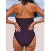 CUPSHE Tankini Bathing Suit for Women Halter Deep V Cowl Neck Low Back Swimsuit(Plum Purple)