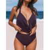 CUPSHE Tankini Bathing Suit for Women Halter Deep V Cowl Neck Low Back Swimsuit(Plum Purple)