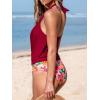 CUPSHE Tankini Bathing Suit for Women Halter Deep V Cowl Neck Low Back Swimsuit(Red/Floral)