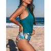 CUPSHE Tankini Bathing Suit for Women Halter Deep V Cowl Neck Low Back Swimsuit(Teal Blue/Tropical)