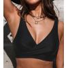 CUPSHE Women Swimsuit Bikini Top Wrap Self Tie Bathing Suit with Fixed Wide Straps(Black)