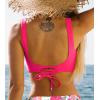 CUPSHE Women Swimsuit Bikini Top Wrap Self Tie Bathing Suit with Fixed Wide Straps(Bright Pink)