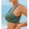 CUPSHE Women Swimsuit Bikini Top Wrap Self Tie Bathing Suit with Fixed Wide Straps(Dark Green)