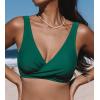 CUPSHE Women Swimsuit Bikini Top Wrap Self Tie Bathing Suit with Fixed Wide Straps(Emerald Green)