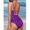 CUPSHE Women Swimsuit One Piece Bathing Suit Square Neck Cutout Back Tummy Control with Adjustable Spaghetti Straps(Navy Blue/Magenta Floral)