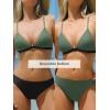CUPSHE Women’s Bikini Set Cute Two Piece Swimsuits V Neck Color Block Bathing Suit Reversible Bottom Braided Straps(Dark Green/Black)