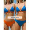CUPSHE Women’s Bikini Set Cute Two Piece Swimsuits V Neck Color Block Bathing Suit Reversible Bottom Braided Straps(Royal Blue/Orange)