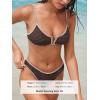 CUPSHE Women’s Bikini Set Sexy V Wire Two Piece Swimsuit Back Hook Low Rise Cheeky Bathing Suit Color Block Textured(Dark Brown)