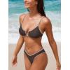 CUPSHE Women’s Bikini Set Sexy V Wire Two Piece Swimsuit Back Hook Low Rise Cheeky Bathing Suit Color Block Textured(Dark Brown)