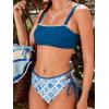 CUPSHE Women’s Bikini Set Two Piece Swimsuit Square Neck Mid Rise Bathing Suit Color Block Strappy Self Tie Retro(Navy Blue/White)