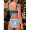 CUPSHE Women’s Bikini Set Two Piece Swimsuit Square Neck Mid Rise Bathing Suit Color Block Strappy Self Tie Retro(Navy Blue/White)