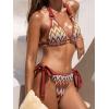 CUPSHE Women’s Bikini Set Two Piece Swimsuit V Neck Halter Strap Bathing Suit Low Rise Cheeky Bottom Side Tie Textured(Burgundy/Striped)