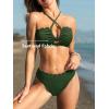 CUPSHE Women’s Bikini Sets Adjustable Halter Strappy Swimsuit Crisscross Cutout Scalloped Mid Rise(Forest Green)