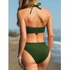 CUPSHE Women’s Bikini Sets Adjustable Halter Strappy Swimsuit Crisscross Cutout Scalloped Mid Rise(Forest Green)