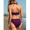 CUPSHE Women’s Bikini Sets Adjustable Halter Strappy Swimsuit Crisscross Cutout Scalloped Mid Rise(Plum Purple)