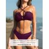 CUPSHE Women’s Bikini Sets Adjustable Halter Strappy Swimsuit Crisscross Cutout Scalloped Mid Rise(Plum Purple)
