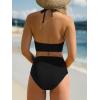 CUPSHE Women’s Bikini Sets Halter V Neck Self Tied Straps Bathing Suit High Rise Mesh Edge Light Support(Black)