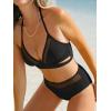 CUPSHE Women’s Bikini Sets Halter V Neck Self Tied Straps Bathing Suit High Rise Mesh Edge Light Support(Black)