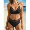 CUPSHE Women’s Bikini Sets Halter V Neck Self Tied Straps Bathing Suit High Rise Mesh Edge Light Support(Black)