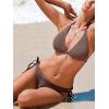 CUPSHE Women’s Bikini Sets Halter V Neck Self Tied Straps Textured Bathing Suit Low Rise Bottom Side Drawstring(Brown)