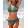 CUPSHE Women’s Bikini Sets Halter V Neck Self Tied Straps Textured Bathing Suit Low Rise Bottom Side Drawstring(Teal)