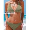 CUPSHE Women’s Bikini Sets Halter V Neck Self Tied Straps Textured Bathing Suit Low Rise Bottom Side Drawstring(Wasabi Green)